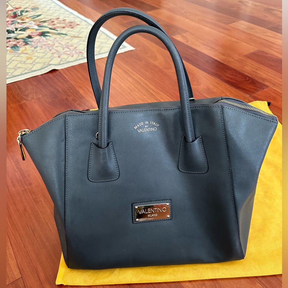 Valentino Gigi Leather Satchel Bag - Blue/Grey